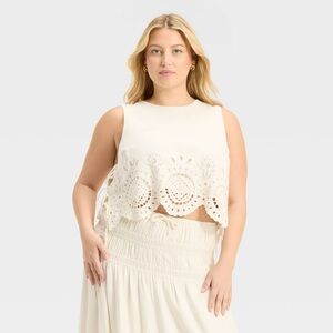 Future Collective Women's Embroidered Eyelet Side-Tie Tank Top White XXL